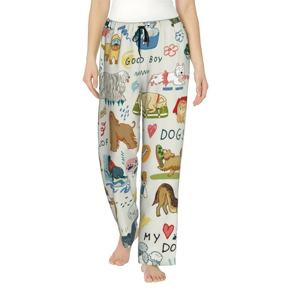 Logiee Dogs Funny Pets Print Women Pajama Pants,Comfy Pj Bottom with Pockets & Drawstring,Stretch Casual Sleepwear-Small