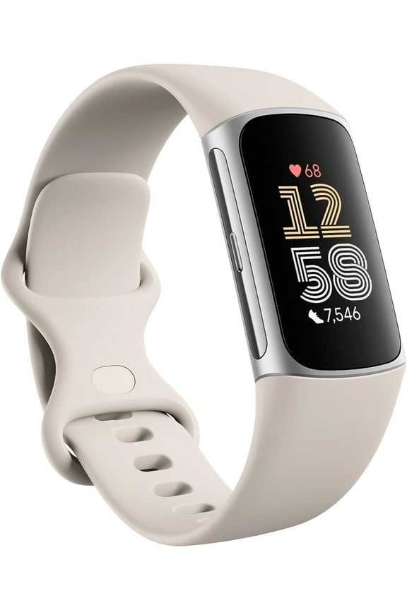 Restored Fitbit Charge 6 Fitness Tracker with Heart Rate, GPS, Premium Membership, Health Tools, - Porcelain/Silver (S & L Bands Included)