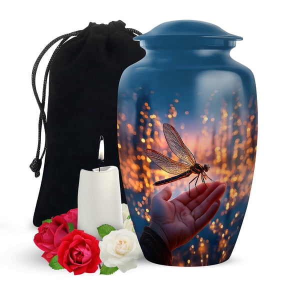 Yatskia Golden Light Dragonfly Cremation Urn for Adult Ashes Mother and Father, Large Memorial Urns for Human Ashes Adult, (Classic Large, 10 Inch)