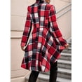 thumbnail image 5 of Women Plaid Flowy Ruffle Hem Shacket Jacket Button Lapel Long Sleeve Cardigan Coat Babydoll Shirt Top Red M, 5 of 8