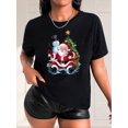 thumbnail image 1 of Women'S Christmas Santa & Snowman Print T-Shirt, Casual Round Neck Short Sleeve Tee, Polyester Stretch Knit Fabric, Festive Holiday Top for Spring/Summer/Autumn, 1 of 6