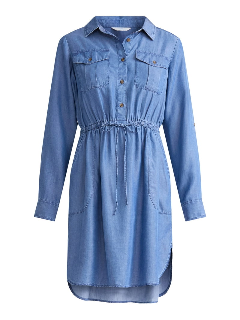 Time and Tru Soft Chambray Utility Shirt Dress - Walmart.com