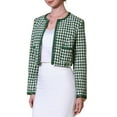thumbnail image 4 of INSPIRE CHIC Womens Houndstooth Blazer Collarless Open Front Crop Plaid Tweed Jacket 2XL 2, 4 of 5