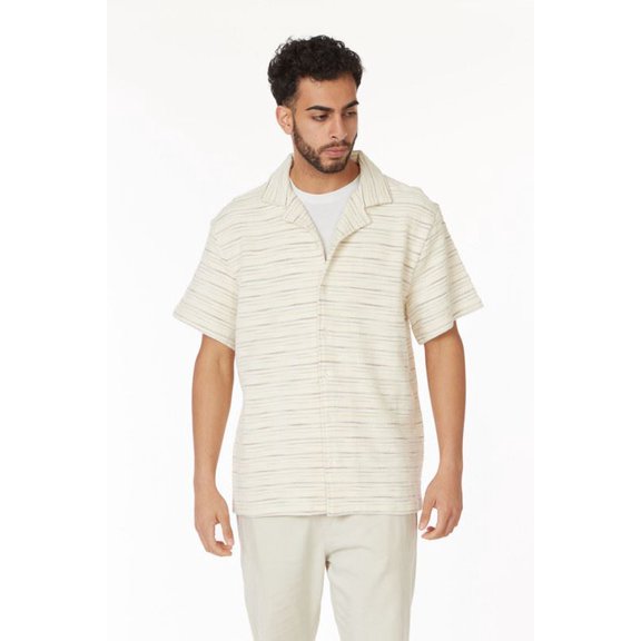 Hawks Bay Men's Crochet Textured Short Sleeve Shirt Spread Collar White