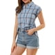 thumbnail image 4 of Camisa de botones de cuadros con cuello de punta y mangas cortas para mujer INSPIRE CHIC XL azul, 4 of 8