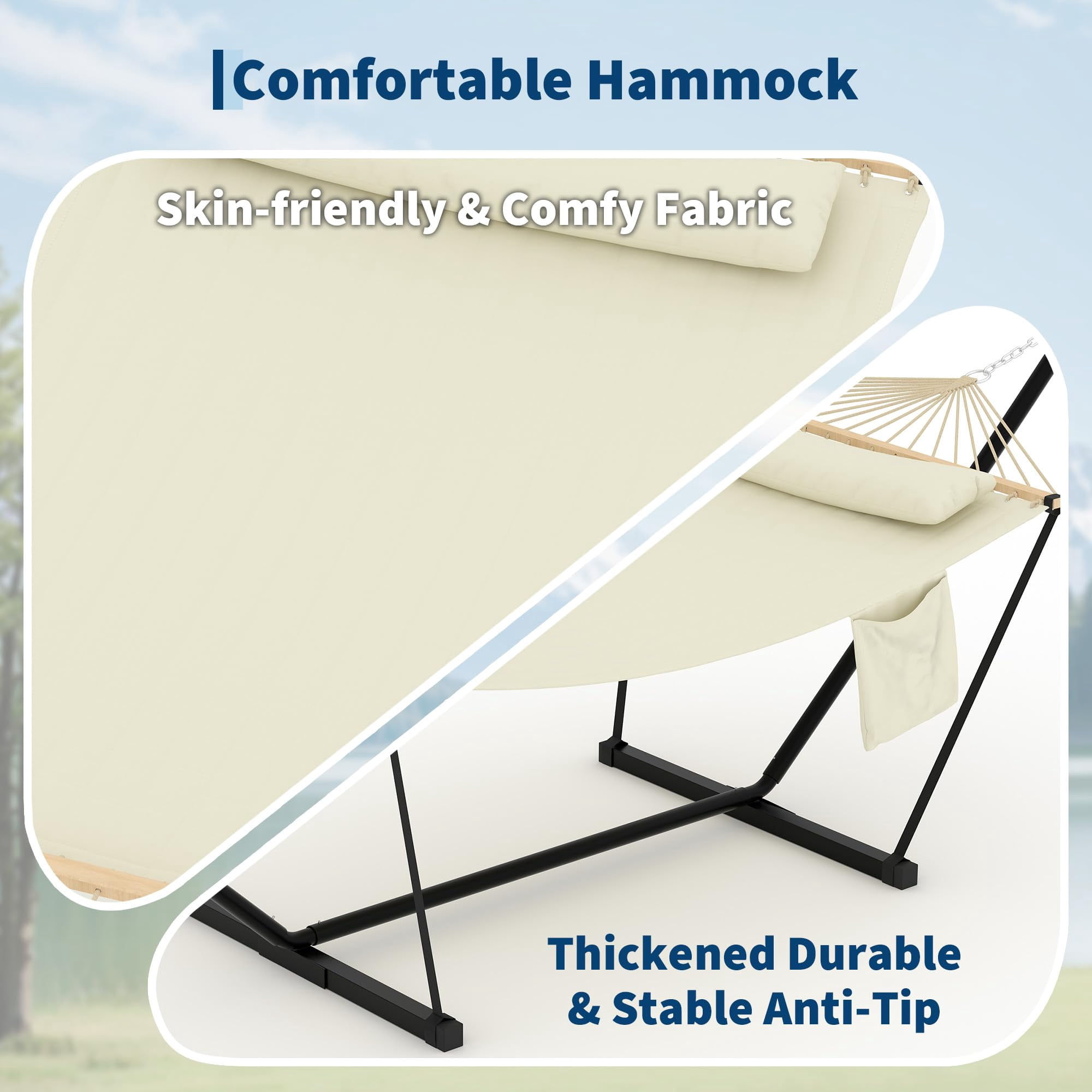 Double Hammock with Heavy Duty Adjustable Steel Stand,500lbs Portable Hammock for Patio Garden Beach Backyard，Easy Assembly