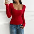thumbnail image 2 of My Items Long Sleeve Shirts For Women Casual Square Neck Tops Dressy Blouses Slim Fitted Basic Tee Going Out 2025 Cute T-Shirts Summer Fall Outfits Trendy Clothes Under $ 15, 2 of 5