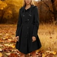 thumbnail image 2 of Long Trench Pea Coat for Women Wool Winter Trench Coat Goth Lapel Peacoat Color: Black Size: XXXL, 2 of 8