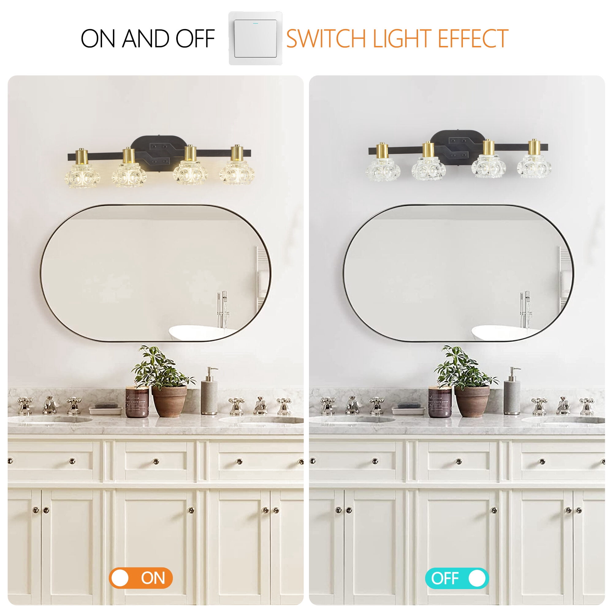 DUOSONG Vintage 4-Light Wall Sconce With Clear Crystal Shades, Black Iron Finish Vanity Light Fixture For Bathroom Or Hallway (No Bulbs) Black,Golden Crystal,Iron Lighting Bathroom Lighting