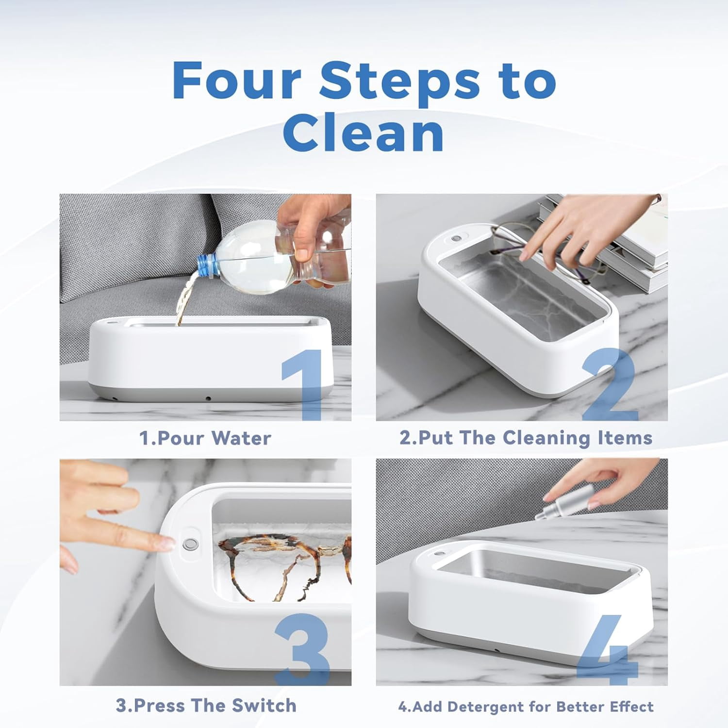 Ultrasonic Jewelry Cleaner, Ultrasonic Ring Cleaner Machine for Family Cleaning, Earrings, Glasses, Jewelry, Rings, Dentures