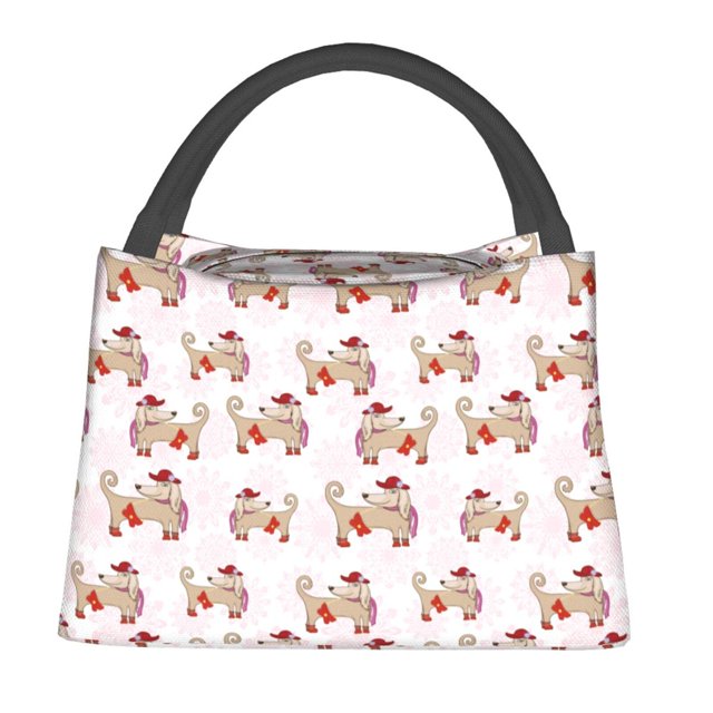 Easygdp Dachshund Dog Puppy Bolsa de Almuerzo Insulada Reutilizable, Bolsa de Mano y Bandolera para Oficina, Trabajo, Viajes