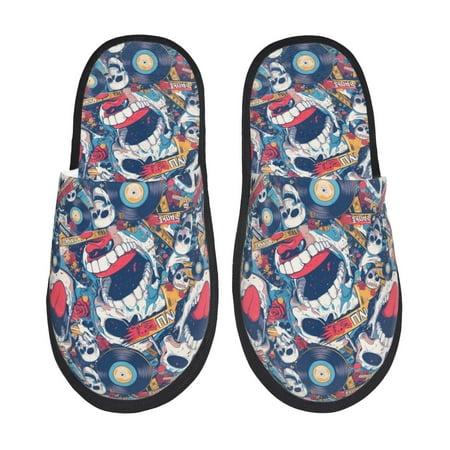 Balery cool rock Skull Slient Indoor Furry Fleece Comfort House Shoes Soft Non-Slip Home Shoes Cotton slippers House Slippers-- Medium