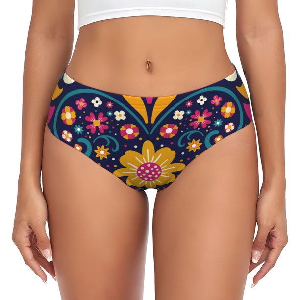 Balery Cinco De Mayo Floral Ropa Interior de Algodón para Mujer con Dibujo – Braguitas Cómodas y Elásticas, Estilo Clásico-XX-Large