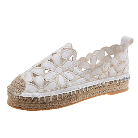 

2DXuixsh Women s Sandal Fashion Espadrilles Shoes Breathable Casual Shoes Newest Women Flat Shoes Embroide Sandals Women White Size 37