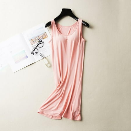 

Pretty Comy Women Sleeveless Vest Nightdress Comfort Chest Pad Built In Long Sleepwear Summer Autumn Loose Sleepshirt Hot Pink XXL