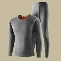 Riecok Mens Base Layer Set Seamless Round Neck Solid Color High Elasticity Ski Winter Warm Top and Bottom Sets Dark Gray XXL