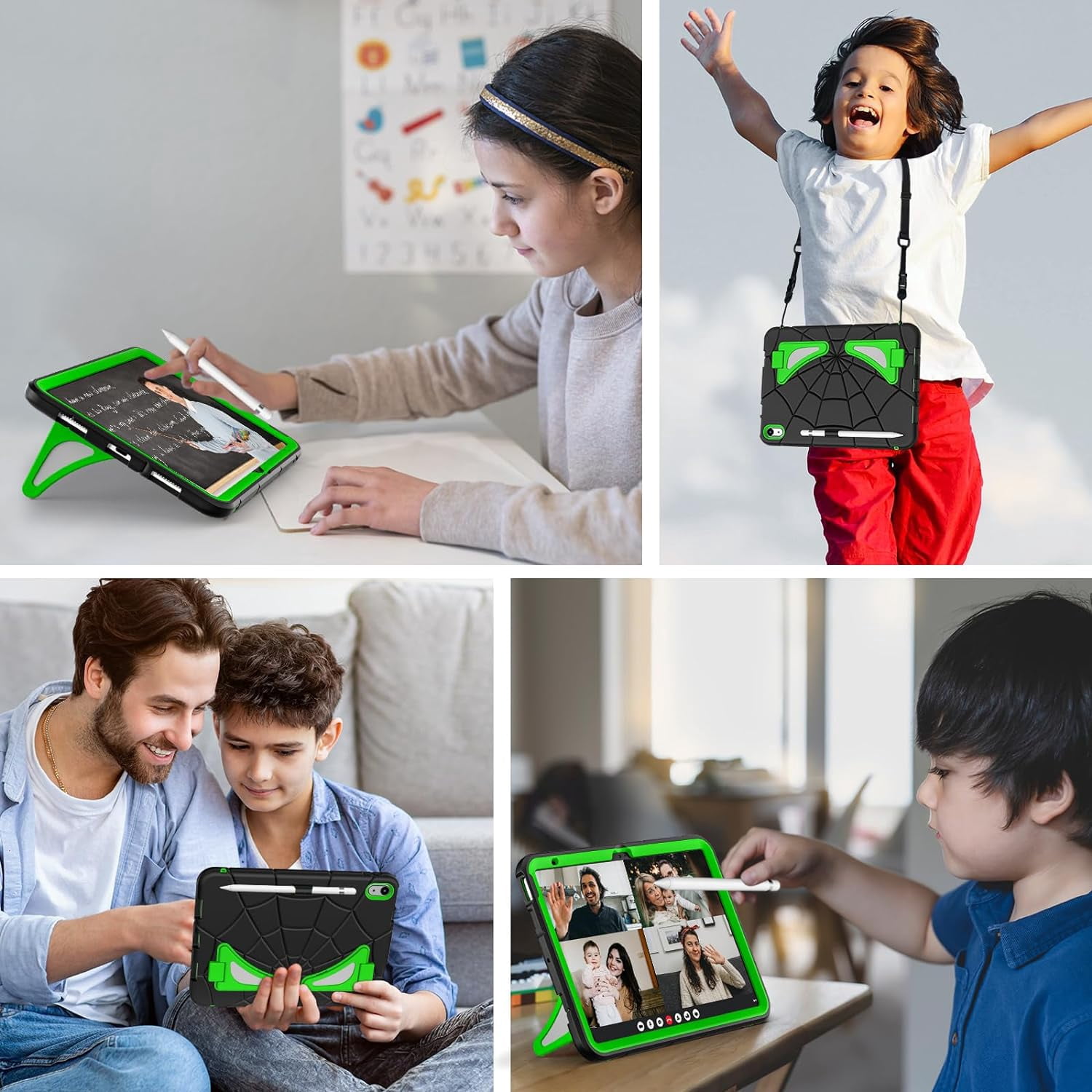 REQO iPad 10th Generation Case 2022, Kids Friendly iPad 10.9 Case with Kickstand Shoulder Strap Pencil Holder, Heavy Duty Protective Case for iPad 10th Generation 2022 Release, Black Shamrock