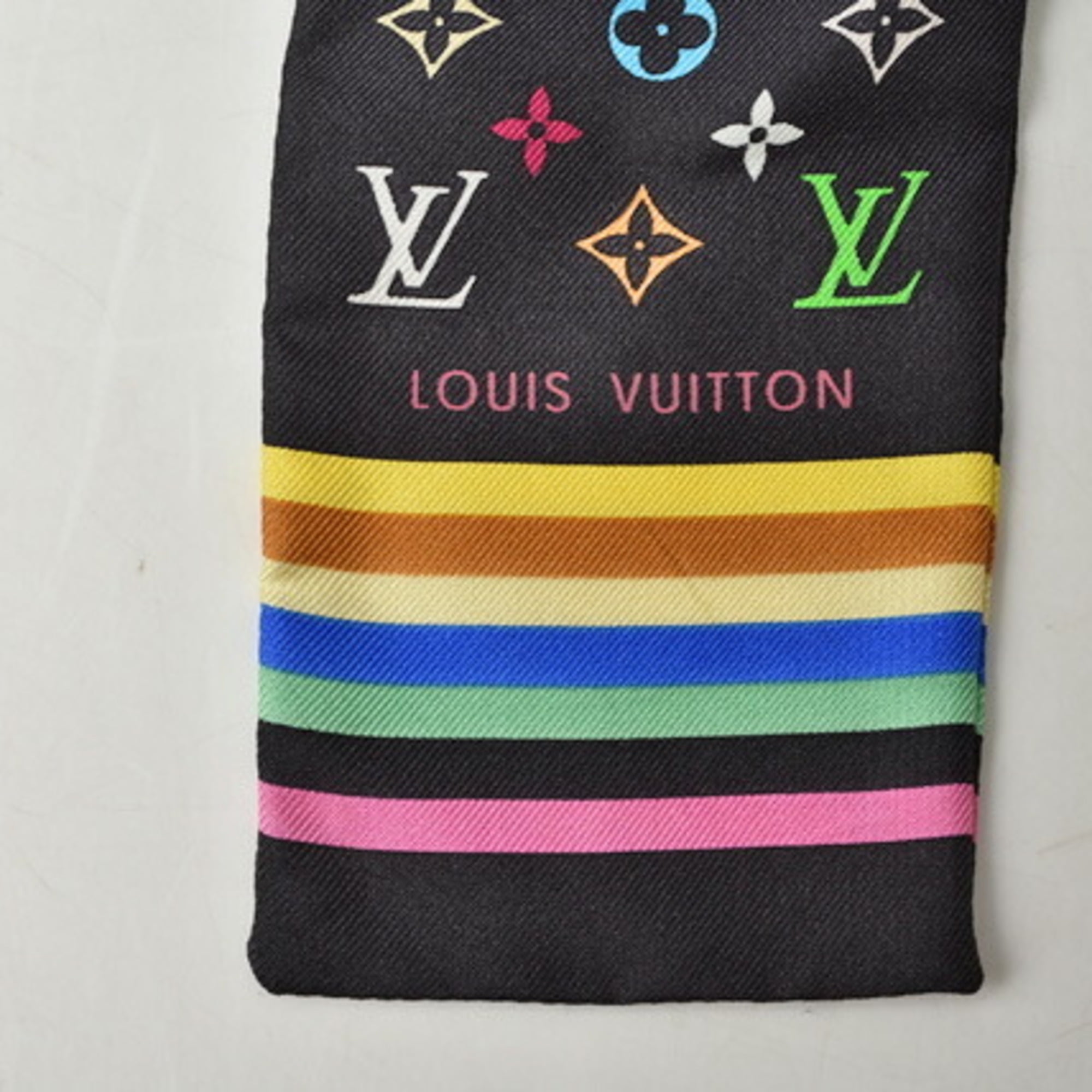 Authenticated Used Louis Vuitton Scarf Flower Black x Multicolor 70% Cotton  30% Silk 