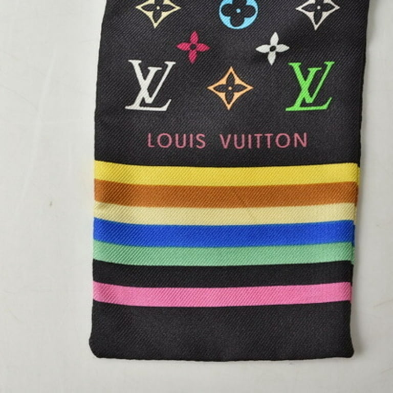 Pre-Owned Louis Vuitton twilly scarf muffler LOUIS VUITTON multicolor ribbon  black/multicolor M71992 ladies silk 100% (Good) 