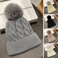 thumbnail image 5 of vnanda Thermal Hat Winter Hat Knitted Thick Solid Color Plush Ball Soft Windproof Heat Retention Twisted Texture Elastic No Brim Unisex Outdoor Beanie Warm, 5 of 8