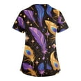 thumbnail image 4 of Womens Mardi Gras Scrubs Feathers Print Sequins V Neck Workwear Glitter Short Sleeve Holiday Nurse Uniform with Pockets Black S, 4 of 4