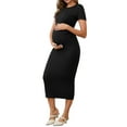 thumbnail image 4 of INSPIRE CHIC Women Maternity Dress Rib Bodycon Midi Short Sleeve Side Stretchy Ruched Pregnancy 1 Piece Photoshoot Babyshower Small Black, 4 of 6
