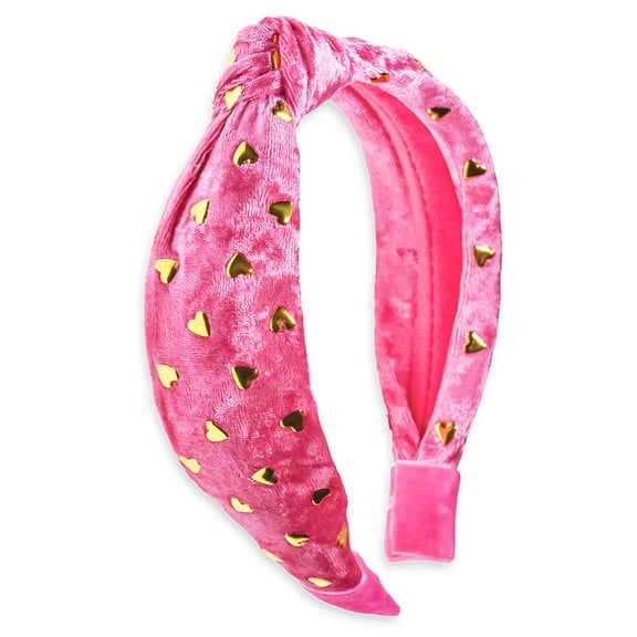 FROG SAC Pink Heart Headband for Girls, Studded Knotted Headbands for Kids, Cute Head Bands, Little Girl Velvet Hair Accessories
