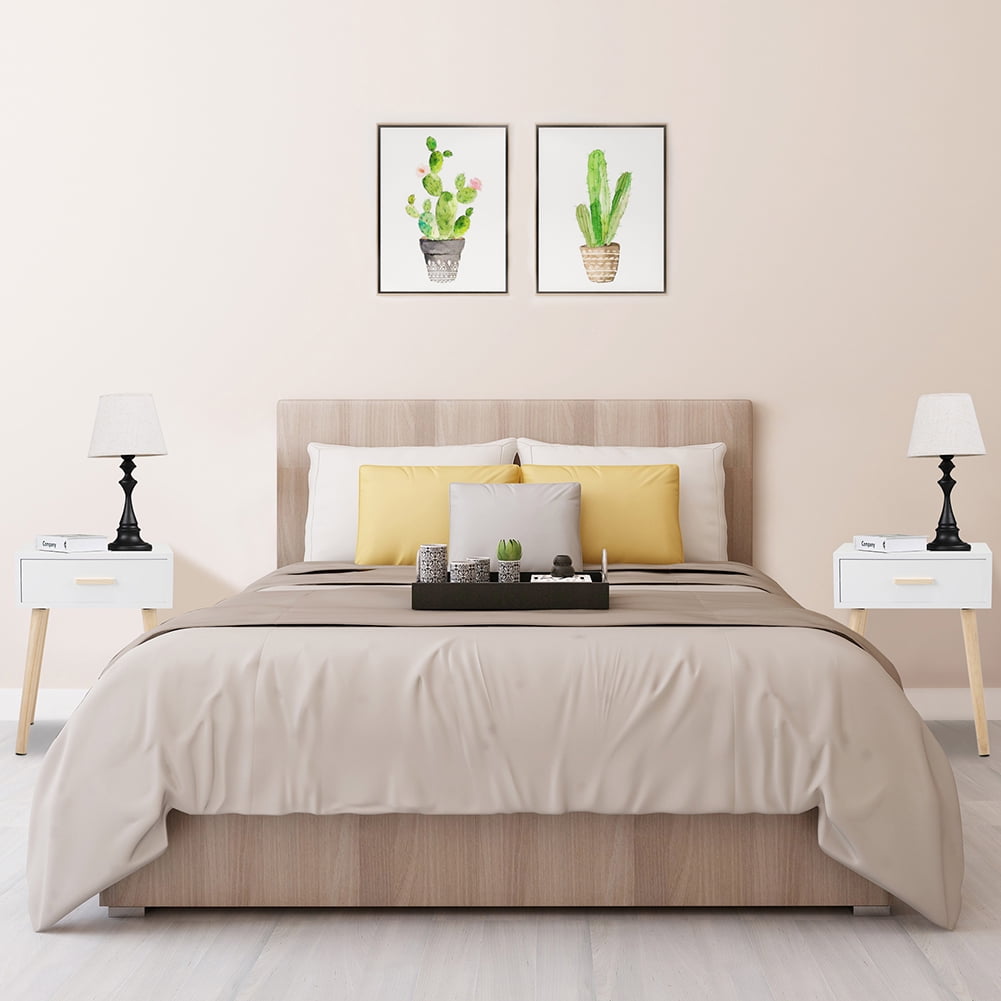 Kepooman Set of 2 Nightstands for Bedroom with 1 Drawer Storage Drawer, Fashion Bedside Cupboard for Nursery, Bedside Furniture for Living Room, White Kepooman Set of 2 Nightstands for Bedroom with 1 Drawer Storage Drawer, Fashion Bedside Cupboard for Nursery, Bedside Furniture for Living Room, White