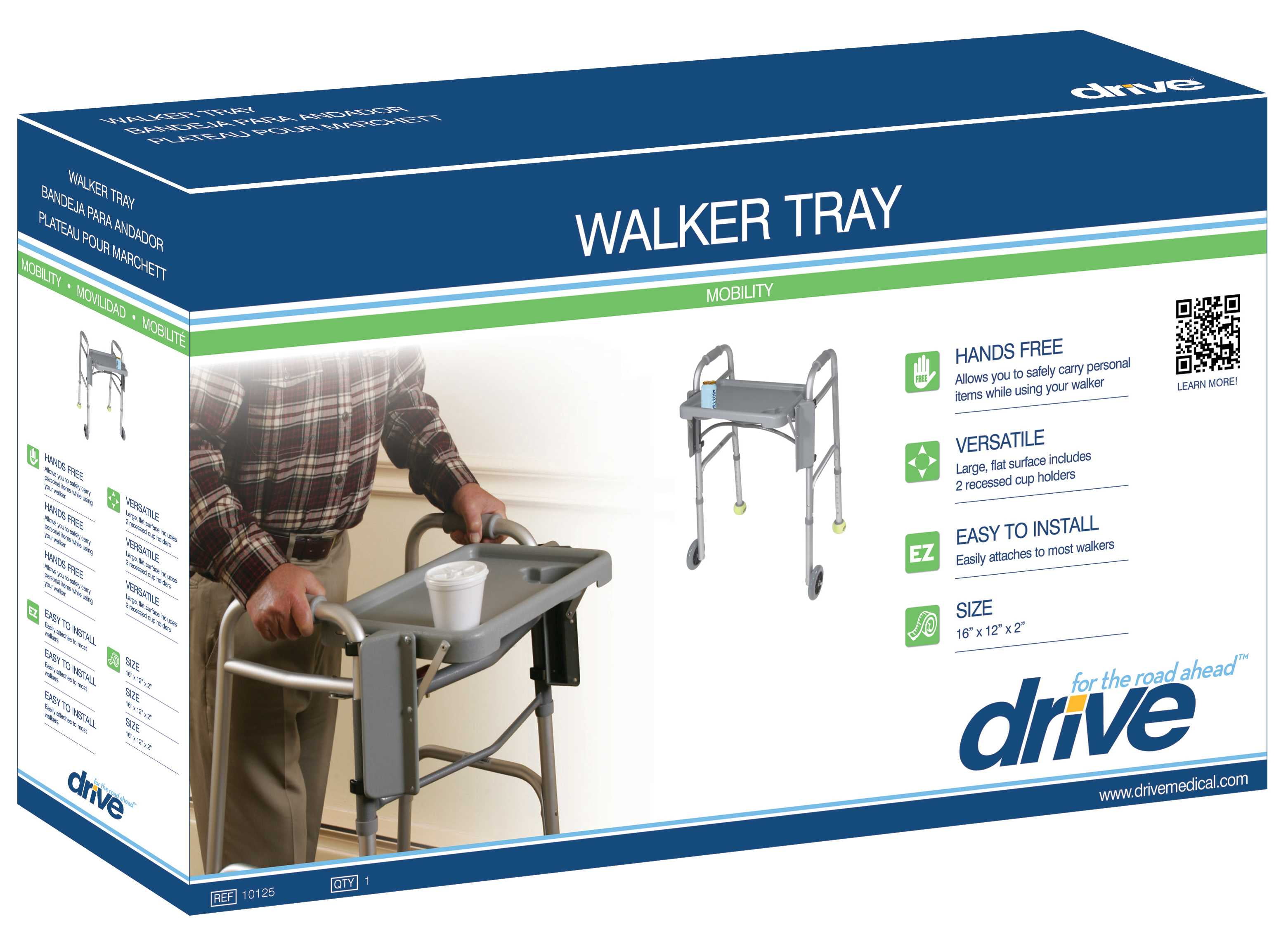 Drive Medical Folding Walker Tray with Cup Holders
