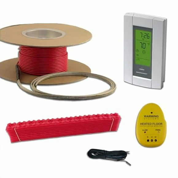 Warming Systems - Kit de Chauffage au Sol Électrique Radiant 80 Pi2 120V – Comprend Câble Chauffant, Thermostat Programmable, Capteur, Guides de Câbles, Moniteur d'Installation et Sols Chauffants sous Carrelage