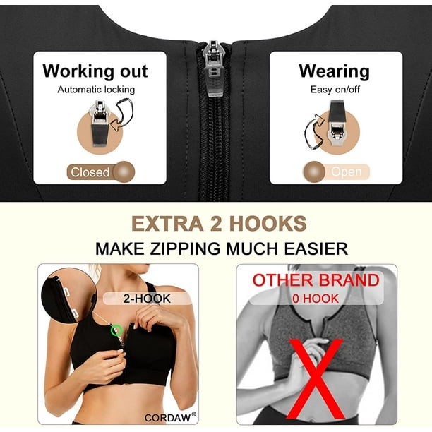 Zip Front Sports Bra Adjustable Straps High Support Medium Impact Zipper  Front Hook Running Bra Crisscross Padded (Army Green,S) at  Women's  Clothing store