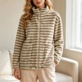 thumbnail image 2 of BXJX Womens Fleece Jackets, Long Sleeve Stripe Stand Collar Zip up Fall Spring Tops Coffee Size L, 2 of 7