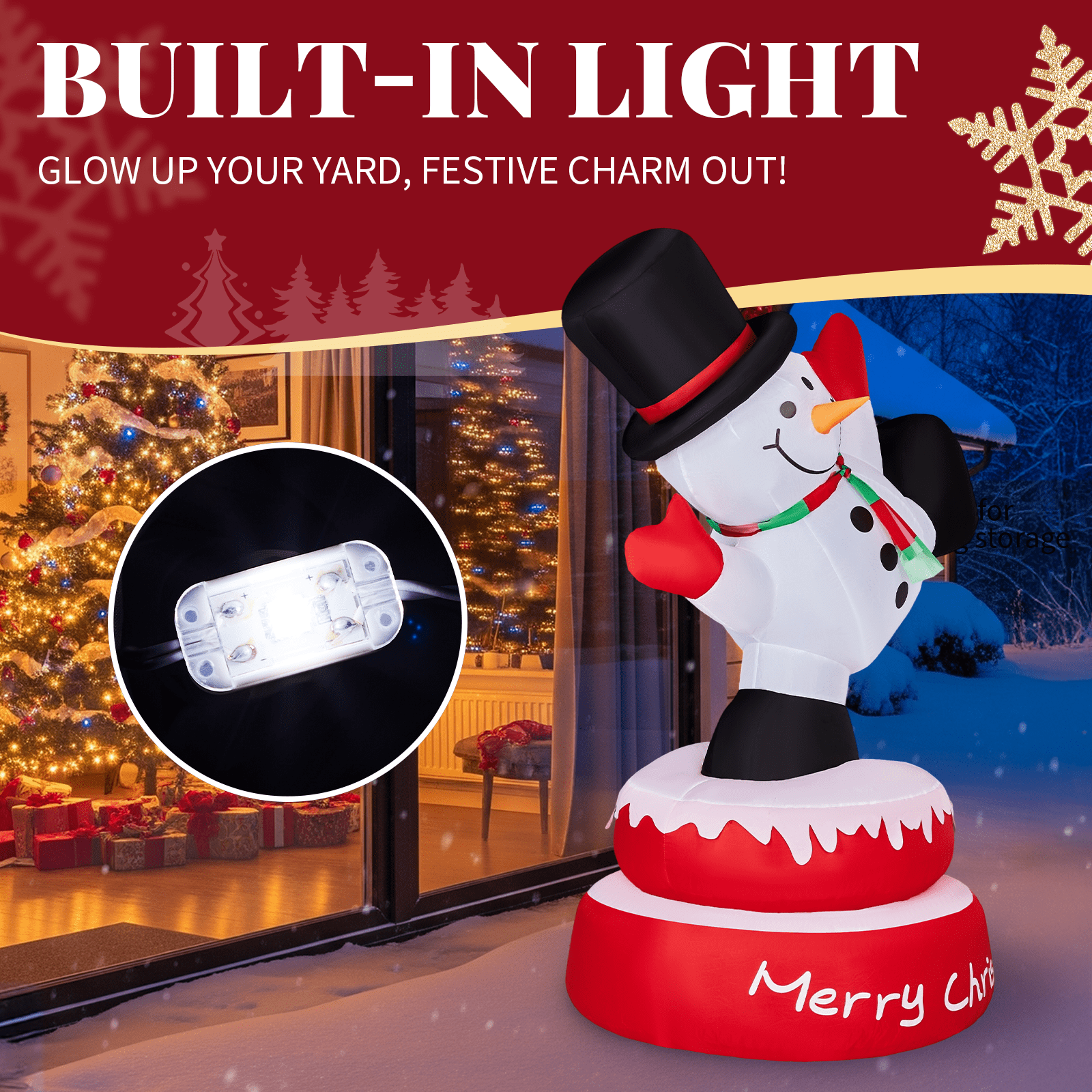 4.8FT Lighted Christmas Inflatable Decoration, Large Rotating Snowman with Motor, Funny Blow Up Yard Decorations with Built-in LED Lights for Holiday Party Front Yard Lawn Garden Decor