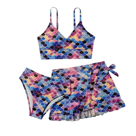 Girls  Swimwear Size 18 Ruffle Adjustable Strap Kids Cute Bikini Swimwear Oversized Loose Bathing Suit with Cover Up Skirt for Summer Vacation C-Pink 130(13-14 Years)
