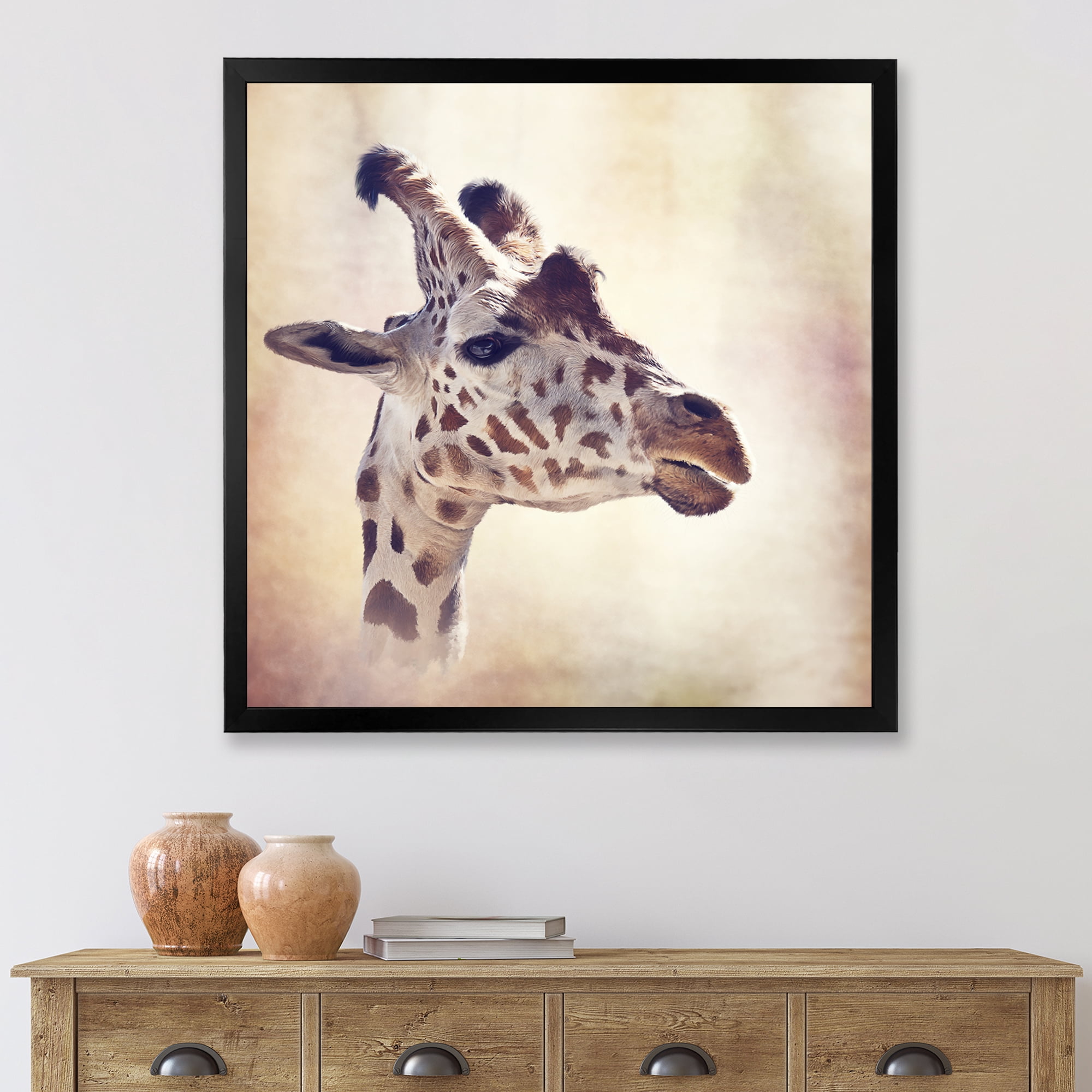 Designart 'Close Up Portrait of A Giraffe VII' Farmhouse Framed Art Print