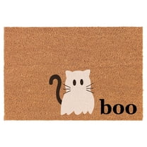 Welcome Doormat Coco Coir Door Mat Gift Cat Ghost Boo Corner White Halloween (24" x 16")