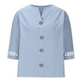 thumbnail image 5 of Women's Lace Splice Three Quarter Sleeve Button Shirt Tops Blouses T-Shirts Solid Color Linen Blend Loose Fit Casual Daily Wear Business Casual Vacation Outfits Fashion Essential Gift for Women, 5 of 9