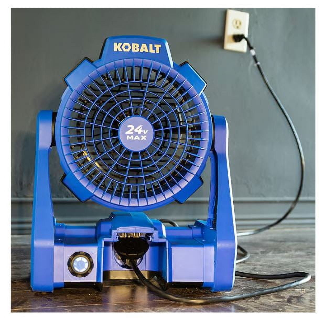 Kobalt 7-in 24-Volt 5-Speed High Velocity Indoor/Outdoor Blue Personal Fan (Battery and Charger Not Included)
