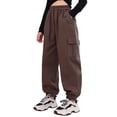 thumbnail image 3 of inlzdz Girls Athletic Cargo Pants Y2K Trousers with Pockets Kids Jogger Loose Sweatpants Wide Leg Brown 170, 3 of 5