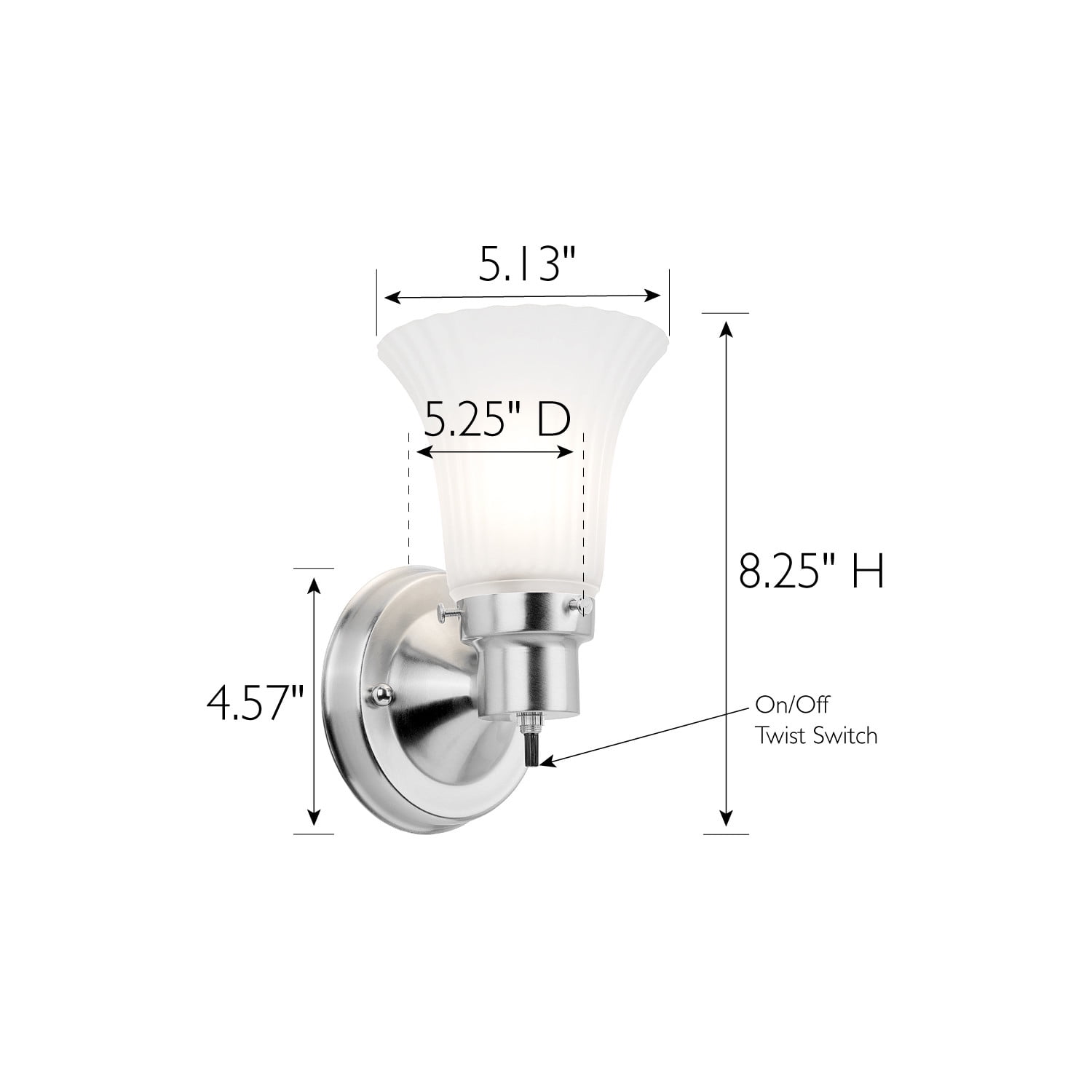 Design House The Village Traditional 1-Light Indoor Dimmable Wall Sconce with Frosted Flute Glass Shade, Satin Nickel