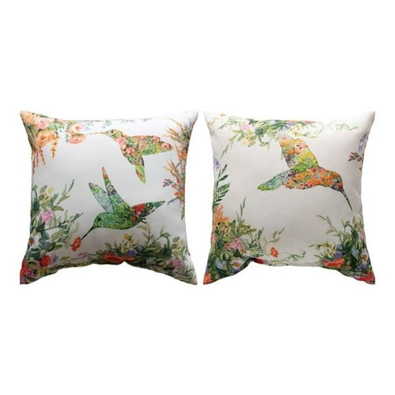 Manual Woodworkers & Weavers SDPGWH 12 x 12 in. Garden Wings Hummingbird Climaweave Pillow - White & Multi Color