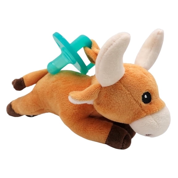 Gamezies Baby Boy and Girl Silicone Longhorn Plush Pacifier with Detachable Toy, Bpa-Free, 0-6 Months