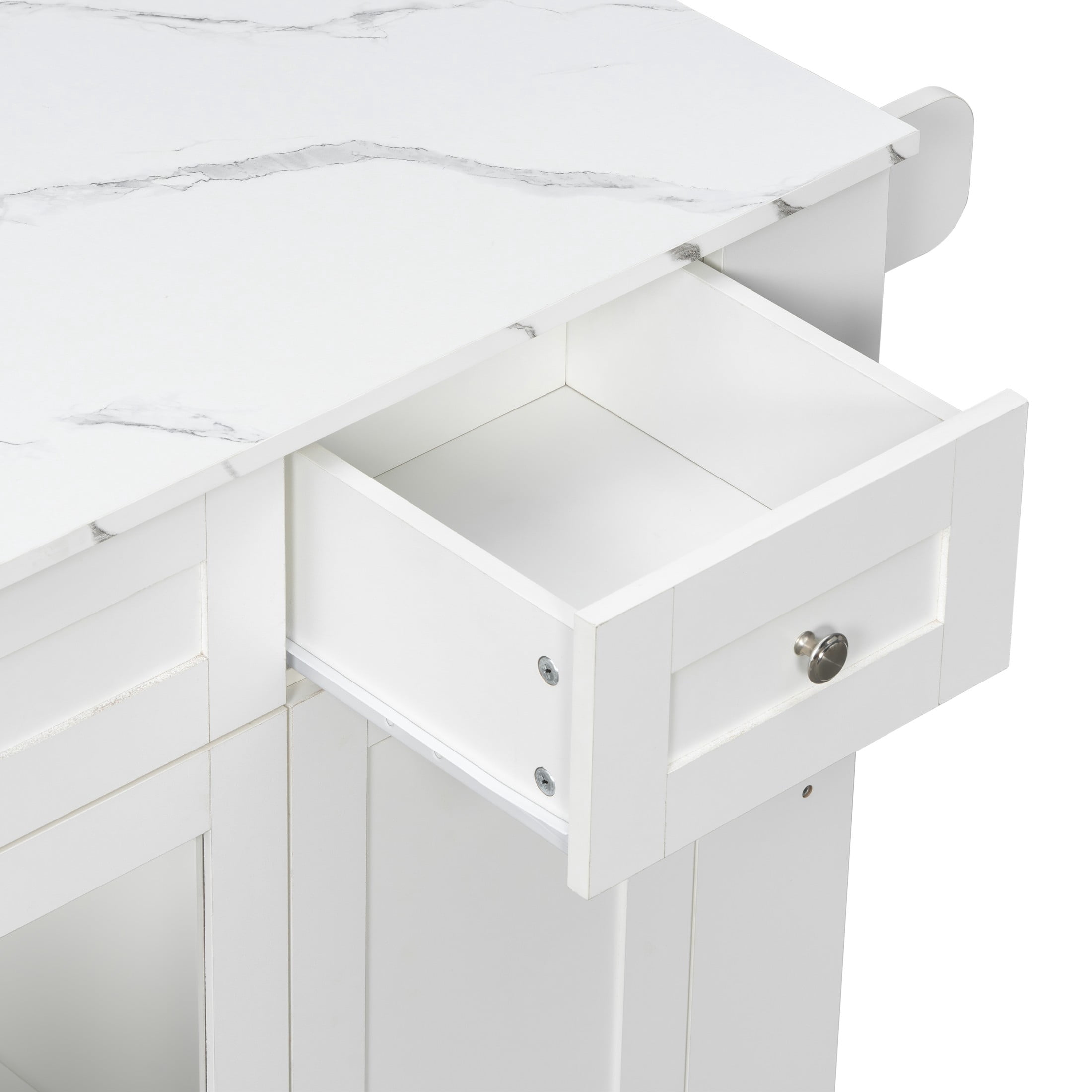 Christopher Knight Home 63" Mobile Kitchen Island Cart, Marble-Look Top, Multi‑Drawer Cabinet, White