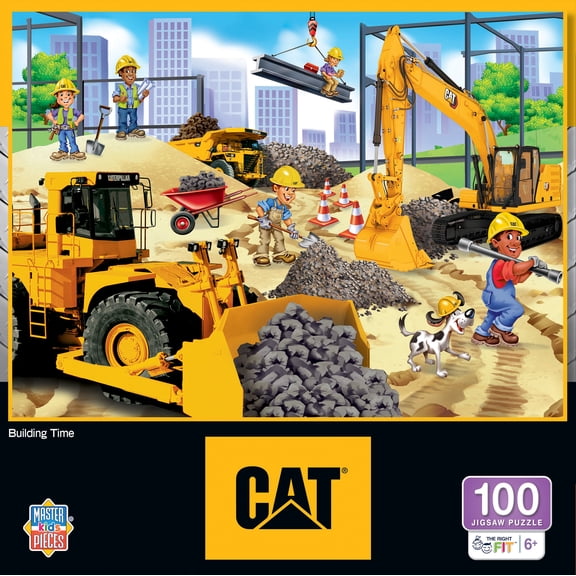 MasterPieces 100 Piece Kids Jigsaw Puzzle - CAT Building Time - 14"x19"
