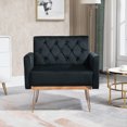 thumbnail image 2 of Miniyam Velvet Fabric Armchair, Modern Tufted Upholstered Reading Chairs with Gold Metal Legs for Living Room Bedroom, Black, 2 of 9