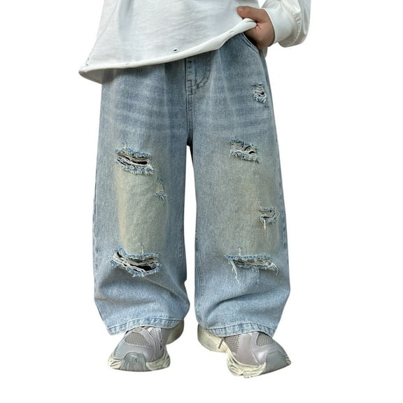 Denim Jeans for Boys Unisex Cargo Jeans Wide Leg Pants Tactical Pants Track Pants Combat Pants Boys Loose Sweatpants Trousers Trending Pants Casual Pants #Blue(2-3 Years)