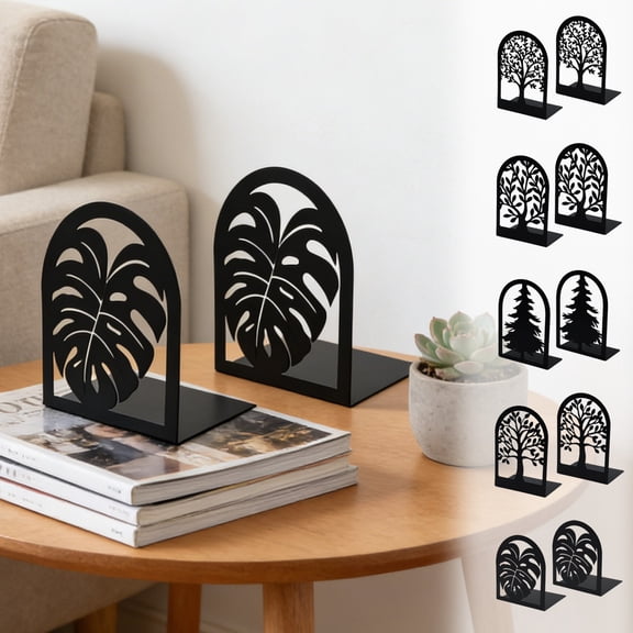 Kuroiy Metal Bookends for Shelves Black Decorative Tree Design Heavy Duty Book Stops for Home Office Library Organization 2 Pack