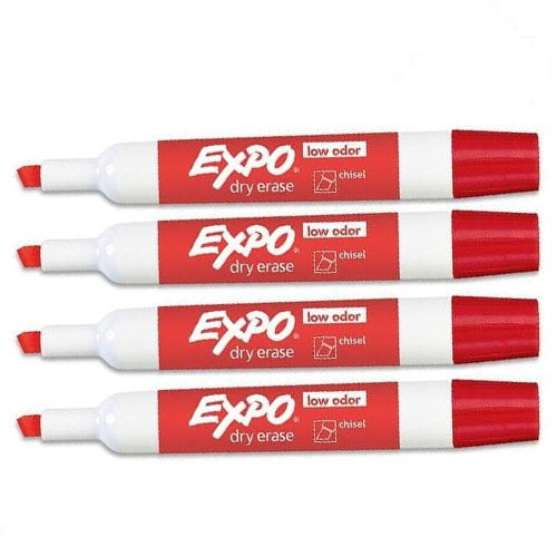 Expo Low Odor Chisel Tip Dry Erase Markers, Red, 4 Markers Per Order