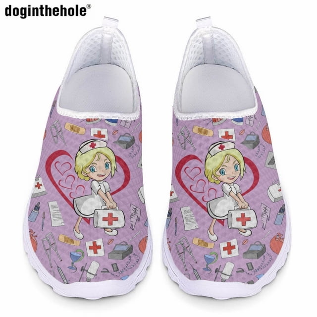 Doginthehole - Zapatos planos informales de verano para mujer, con estampado de dibujos animados de enfermera, ligeros, cómodos y antideslizantes