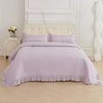 thumbnail image 2 of vctops Violet Ruffled Cotton Quilt Bedspread Set Queen Size, Shabby Chic Farmhouse Floral Embroidered Bedding Set, 3 Pieces Reversible Bedspread with Pillow Shams for All Season (Violet,Queen), 2 of 7